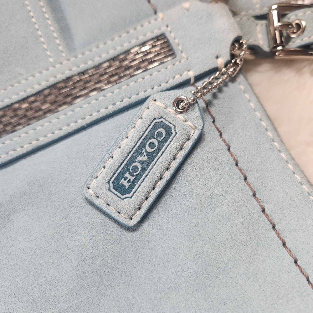 2005 Coach Aqua Blue Suede Beaded Gallery Tote Style 8B32 Y2K Vintage - Picture 4 of 16